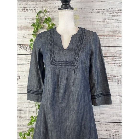 Boden Denim Jean Dress size 4 Embroidery A Line Above Knee Casual Boho Beach - Picture 4 of 14